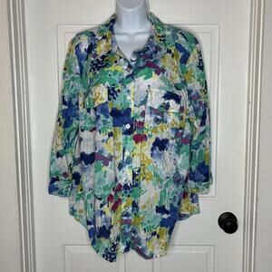Karen Scott Women's Multicolor Floral Button-Up Shirt with 3/4 Sleeves - 2X NWOT